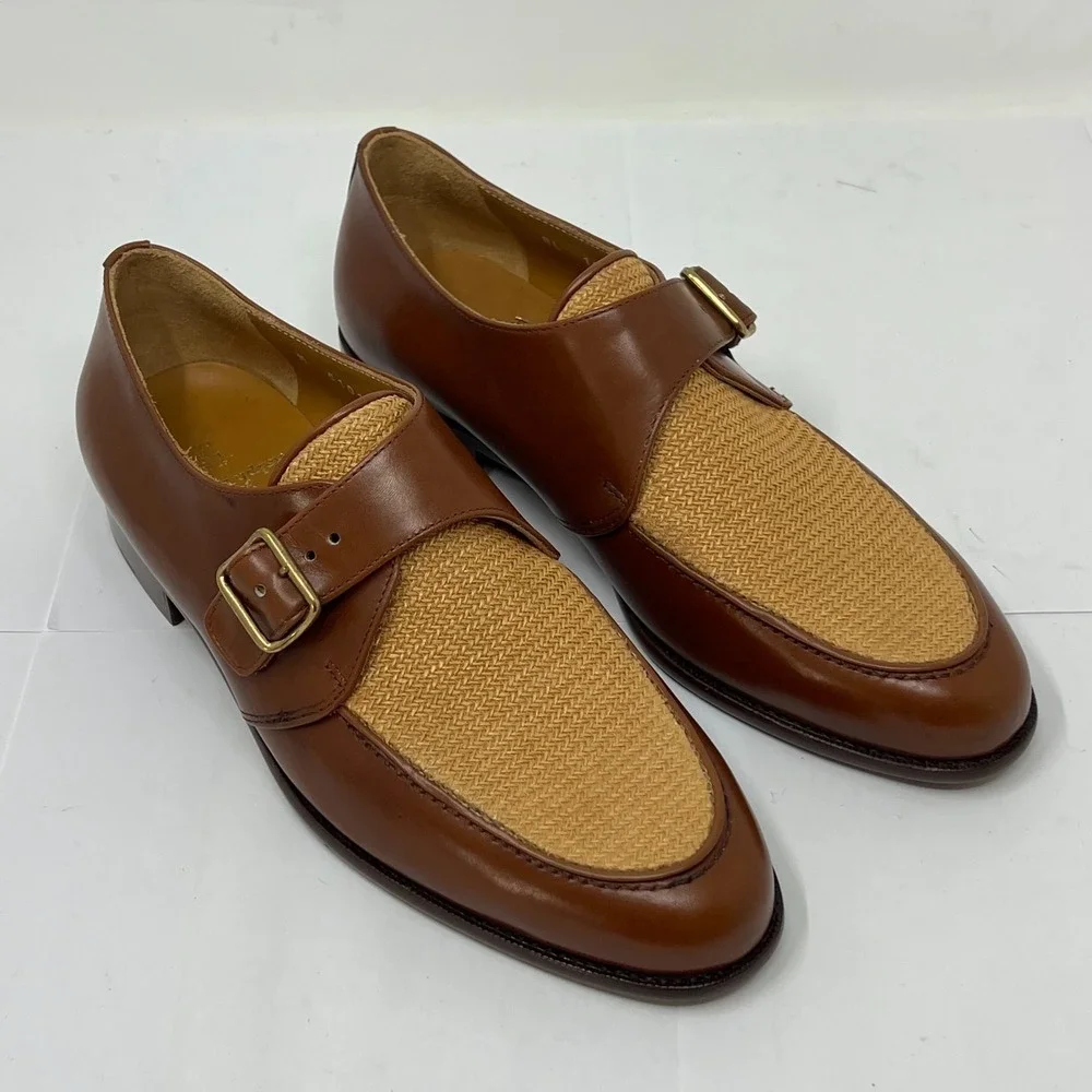 Ralph Lauren Monkstrap Dress Shoes 8.5D – Leather &‎ Woven Straw Detail, VTG New